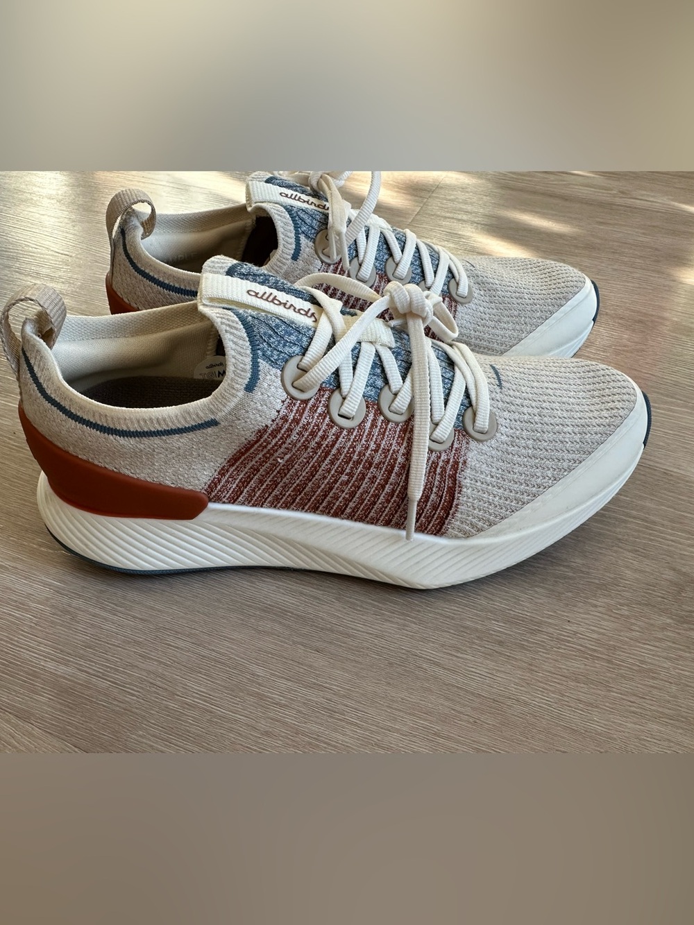 Allbirds tree glider, cream blue and burnt orange, men’s 9, NEW